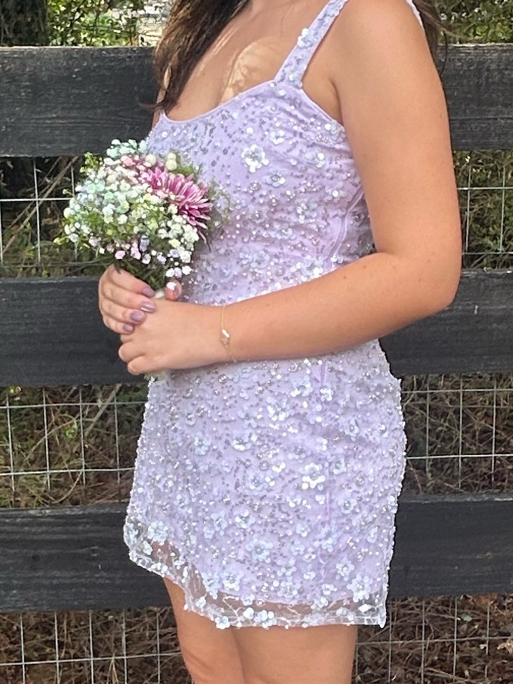 “Dazzling Forever” Lavender Sequin Beaded Bodycon Mini Dress
